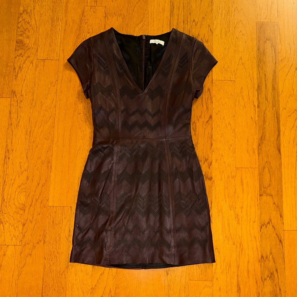 Parker Espresso Brown Fully Lined Leather Cut Out Mini Dress Size XS